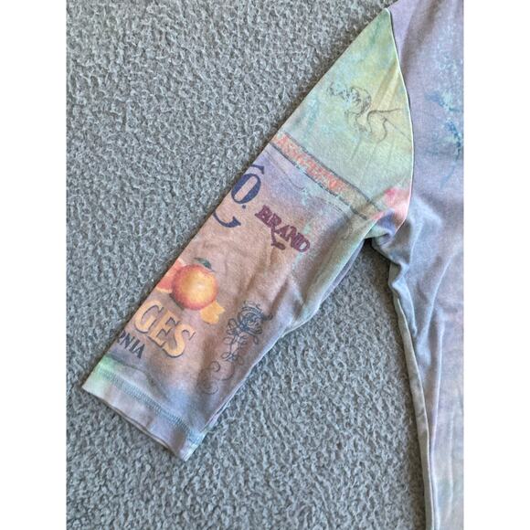 Vintage Fruit Co Top Small Rhinestone California Floral 3/4 Sleeve Shirt Y2K - Picture 4 of 14